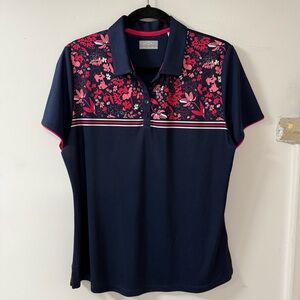 Callaway Navy and Pink Floral Women's Polo Top